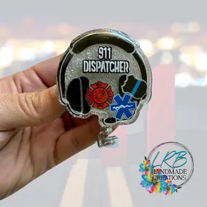 911 Dispatcher SHAKER Badge ~ Retractable ID Badge Holder ~ Handmade ~ Nurse Badge Reel ~ Medical Humor ~ Teacher Lanyard ~ Magnet ~ Phone Grip ~ Pin ~ First Responder ~ Police ~ Fire ~ Paramedic