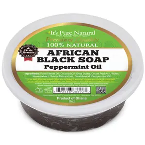 It's Pure Natural African Black Paste Soap 8oz with Peppermint Raw Soap for Face & Body Cleanser