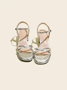 Women's Fashionable Metallic Strappy High Heel Sandals, Elegant Square Toe Sandals for Summer, Lightweight Breathable Comfortable Shoes for Daily Wear, Girl