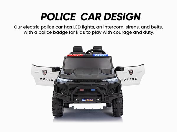 Hikiddo 24V 400W Kids Ride on Police Car with Remote Megaphone Bluetooth, Electric Police Car for Kids