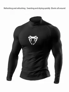 Men's Snake Graphic Compression Shirt - High Neck Quick-Dry Elastic Long Sleeve Workout Rash Guard for MMA, Gym & Casual Athletic Wear