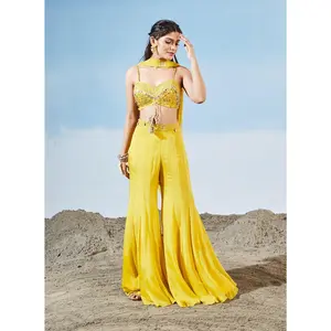 Majestic rays yellow sharara set