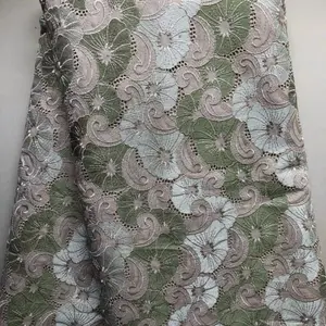 African Swiss Exotic Fabric per Yards - Green & Blue Floral Design Patterned Material