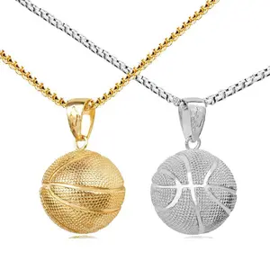 3D Basketball Pendant Necklace, Gold/Silver Hip Hop Streetwear Chain, Unisex Fashion Sports Jewelry Gift for Men & Women