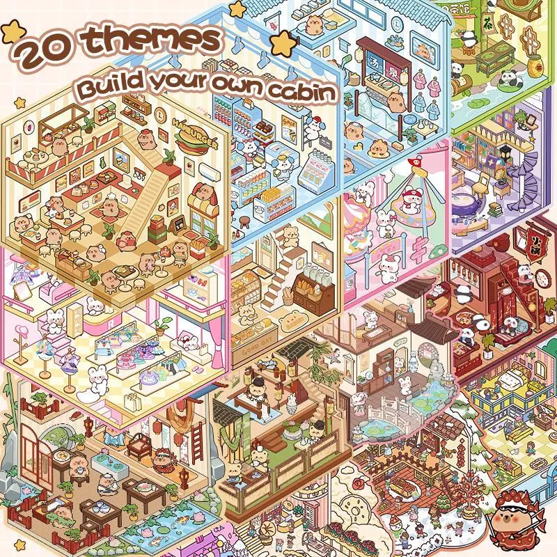 DIY 3D Sticker Scene Collection Book，Mini Scenery Sticker Book, 1 Set ...