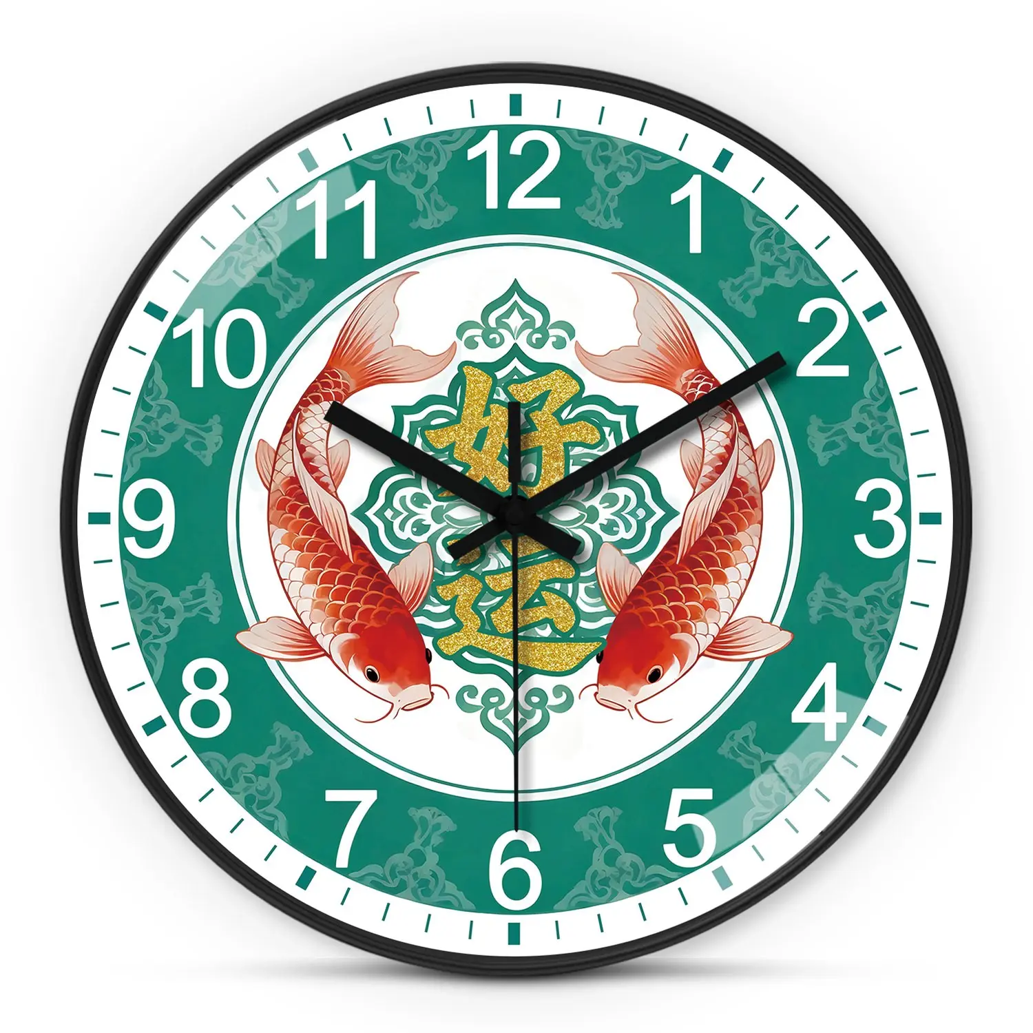 Chinese Good Luck Wall Clock, Silent Non-Ticking Round Timer, Aa Battery Operated, Ideal for Living Room, Study, Office, Bedroom Gift