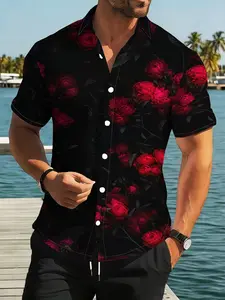 Men's Summer Short Sleeve Floral Shirt, Trendy Print Business Casual Men's Clothing, Breathable Summer Top, Pattern Shirt