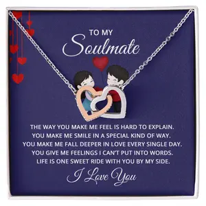 Interlocking Hearts Necklace Cubic Zirconia Crystals Pendant Adjustable 18-22 Inches Perfect Valentine's Day Gift for Her Gold White