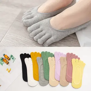 Women's Summer Five Finger Socks Colorful Toes Full Cotton Anti Odor Non Slip Silicone Breathable Sports Casual Invisible Socks