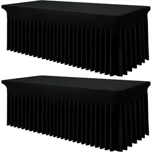 Spandex Tablecloth 2 Pack, Elastic Fitted Stretch Tablecloth for 6FT Rectangle Tables, Waterproof Washable Table Cover Skirt for, Wedding, Banquet & Parties (Black, 72Lx30Wx30H Inch)