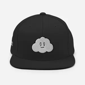 Clouded Vision Snapback Hat - Black, Features Cloud and Smiley Face Design, Adjustable Fit, Classic Snapback Style