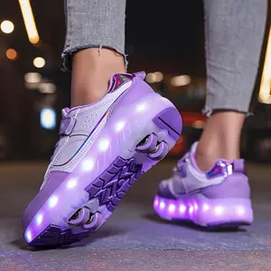 Youngsters & Teens' Fashionable LED Light-Up Roller Skates - Breathable Mesh Pink Sneakers with Hook and Loop Fastener, Durable TPR Wheels for Outdoor Sports & Parties