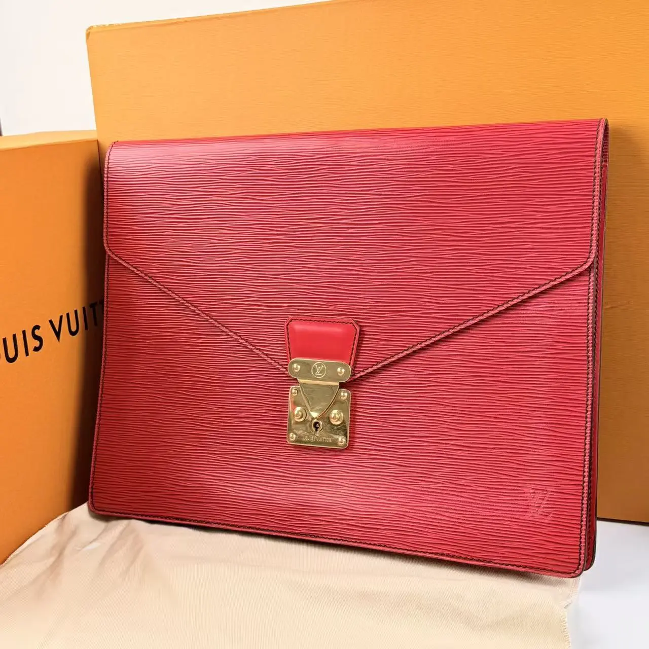 Pre-owned Pre‑owned Louis Vuitton Red Epi Leather Envelope Document Clutch Portfolio TK0437