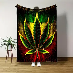 Viral Leaf Pattern Cozy Flannel Blanket, Soft Botanical Throw for Couch Sofa Bed, Living Room Home Decor Aesthetic, Warm Gift for Mother Day Father Day Holiday