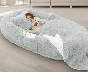 Giant Human & Pet Dog Bed, Ultra-Soft Plush Bed with Egg Crate Foam, Non-Slip Base, Machine Washable Cover - Ideal for Relaxation, Napping