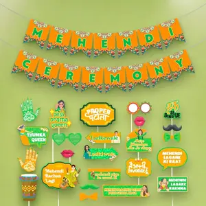 Celebrate Mehndi with Vibrant Photo Props & Banner | 24-Piece Fun For Bride & Family | Perfect Wedding Photoshoot Accessory