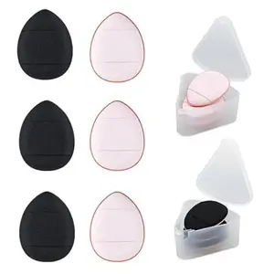 6Pc Mini Drop-Shaped Makeup Sponges for Foundation & Loose Powder Reusable Compact Puffs with Small Case for Women Girls Black Pink