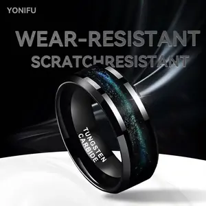 Yonifu 8MM Cosmic Galaxy Black Tungsten Engagement Ring Men's Wedding Band Elegant Design Wear-Resistant Scratch-Resistant