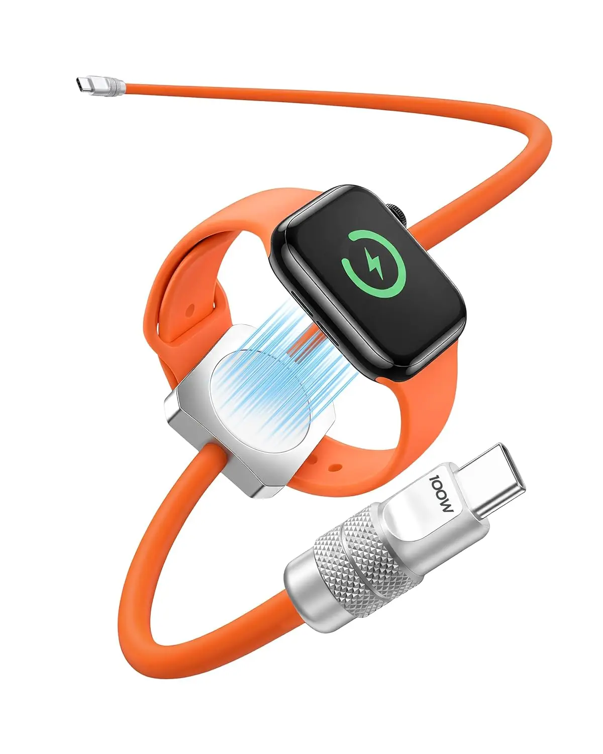 ChubbyCable Solo-Flex Aluminium+Silicone 2-In-1 Electronic Type C Charging Cable - 120cm Mobile Cable with In-Line Watch Charger, E-Mark Chip, Max 5A for Wireless Charging-Capable Smartphones, Alloy+Silicone Build