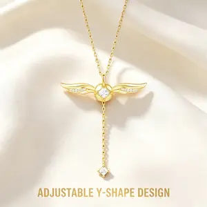Gold-Tone Angel Wings Necklace for Women, Shimmering Y-Shaped Pendant Jewelry with Movable Wings and an Adjustable Chain, Jewelry For Women