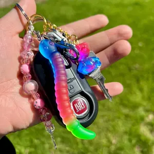 Gummy worm keychain handmade from resin