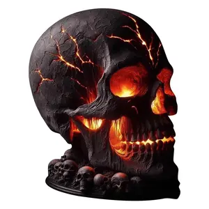 Skull Flame Table Lamp, Molten Rock Skull Light, Haunting LED Desk Lamp, Halloween Gothic Decor, Unique Room Accent, Mystical Atmosphere