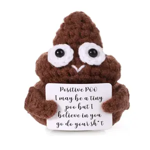 Handmade Crochet Tiny Poo with Cheer Up Card, Knitted Funny Poo Doll, Soft Stuffed Figure, Desk Decor, Perfect Xmas Gift for Women & Girls, Unique Design