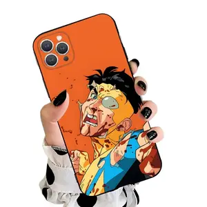 Cartoon Invincible Young Hero Design Liquid Crystal Phone Case, Compatible with iPhone 17, 16, 15, 14, and 13, Black Soft Silicone Material