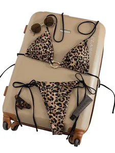 Women's Bikini Set, Leopard Print Design, Irregular Metal Accessories, Sexy Fashionable Beachwear, Summer Swimwear