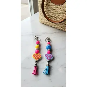 Checkered Heart Keychain, Handmade Keyring