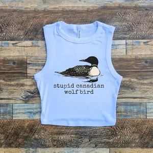 Stupid Canadian Wolf Bird Crop Tank, Heated Rivalry Micro Ribbed Tank, Hockey Fan Tank Top, Gay Sport Crop Tank, Y2k Crop Tank Top