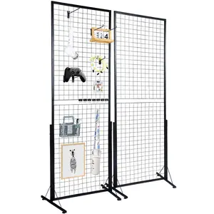 2' x 5.6' Grid Wall Panels Tower, 2 Packs Wire Gridwall Display Racks with T-Base Floorstanding, Double-Sided Gridwall Panels for Art and Craft Shows, Retail Display with Extra Clips and Hooks for Versatile Booths
