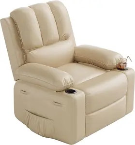22'' Recliner Chair for Adults Manual PU Leather Recliner with Cup Holders and Side Pockets, Ergonomic Design for Nursery Living Room, Bedroom, and Home Theater