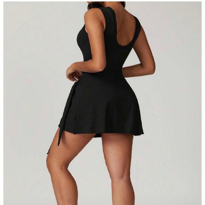Womens Tennis Dress Sleeveless Yoga Golf Athletic Dresses Ruffle Side Slit Workout Dress Built in Shorts Athletic Sportwear homecoming dress