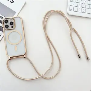 Crossboby Lanyard Plating Phone Case For iPhone Air 16E 17 16 15 14 13 12 11 Pro Max  For Magsafe Magnetic Necklace Cord Cover