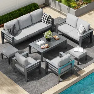 【4 Packages  arrived at different times】YODOLLA Aluminum Modern Patio Furniture with Coffee Table, 7 Pieces Outdoor Conversation Set with Dark Grey Cushions for Balcony, Porch, Lawn and More