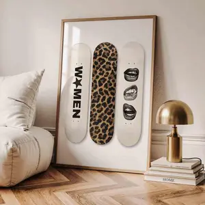 Trendy Leopard Skateboard Wall Art – Black and White Fashion Poster, Stylish Girly Aesthetic Print for Modern Room Decor, Unframed