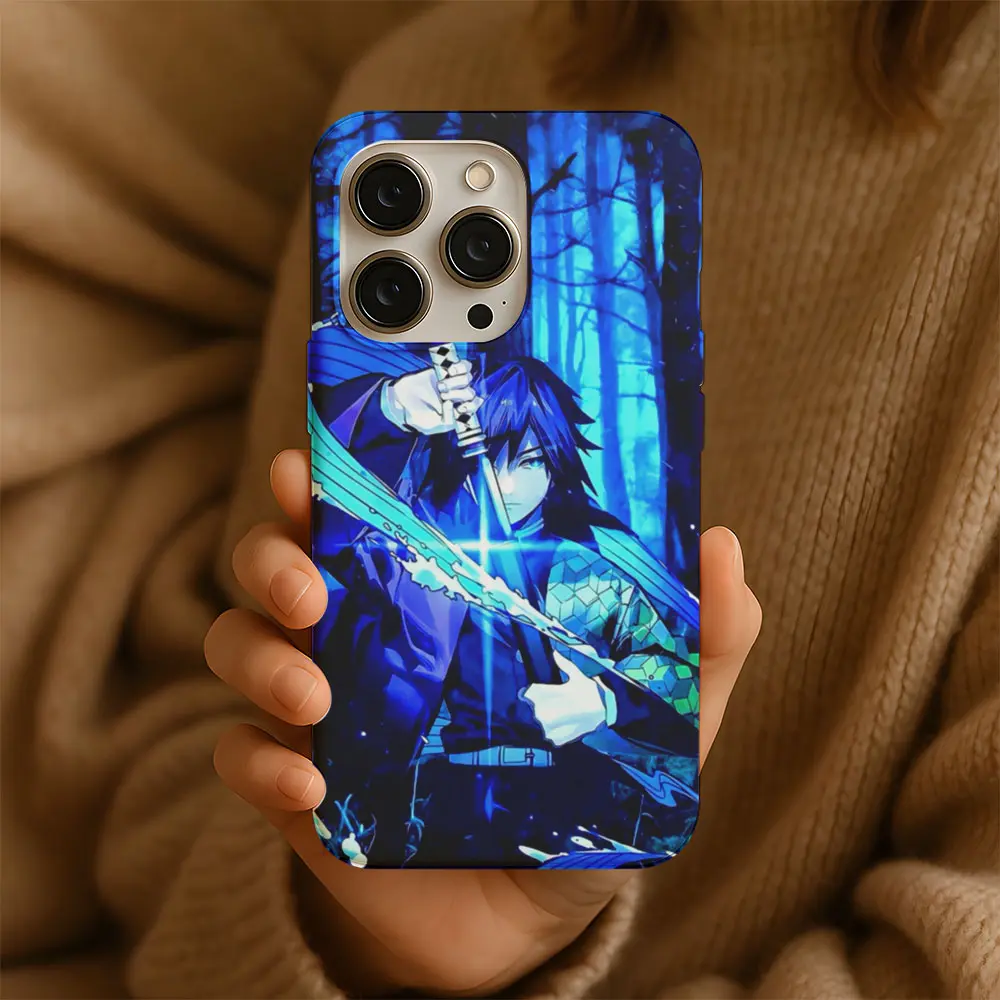 Giyu Tomioka Demon Slayer Phone Case, Minimalist Pattern Water Hashira Design, Green Geometric & Red Art, Anime Manga Otaku Gift, Aesthetic Phone Cover