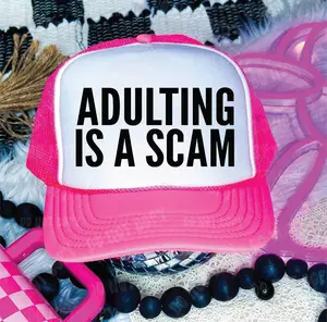 Adulting Is A Scam Neon Pink & White Unisex Foam Trucker Hat