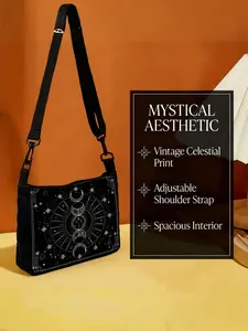 Star and Moon Print Shoulder Bag Celestial Tarot Card Lovers Casual Crossbody Bag Fashion Holiday Gift Rectangular Bag