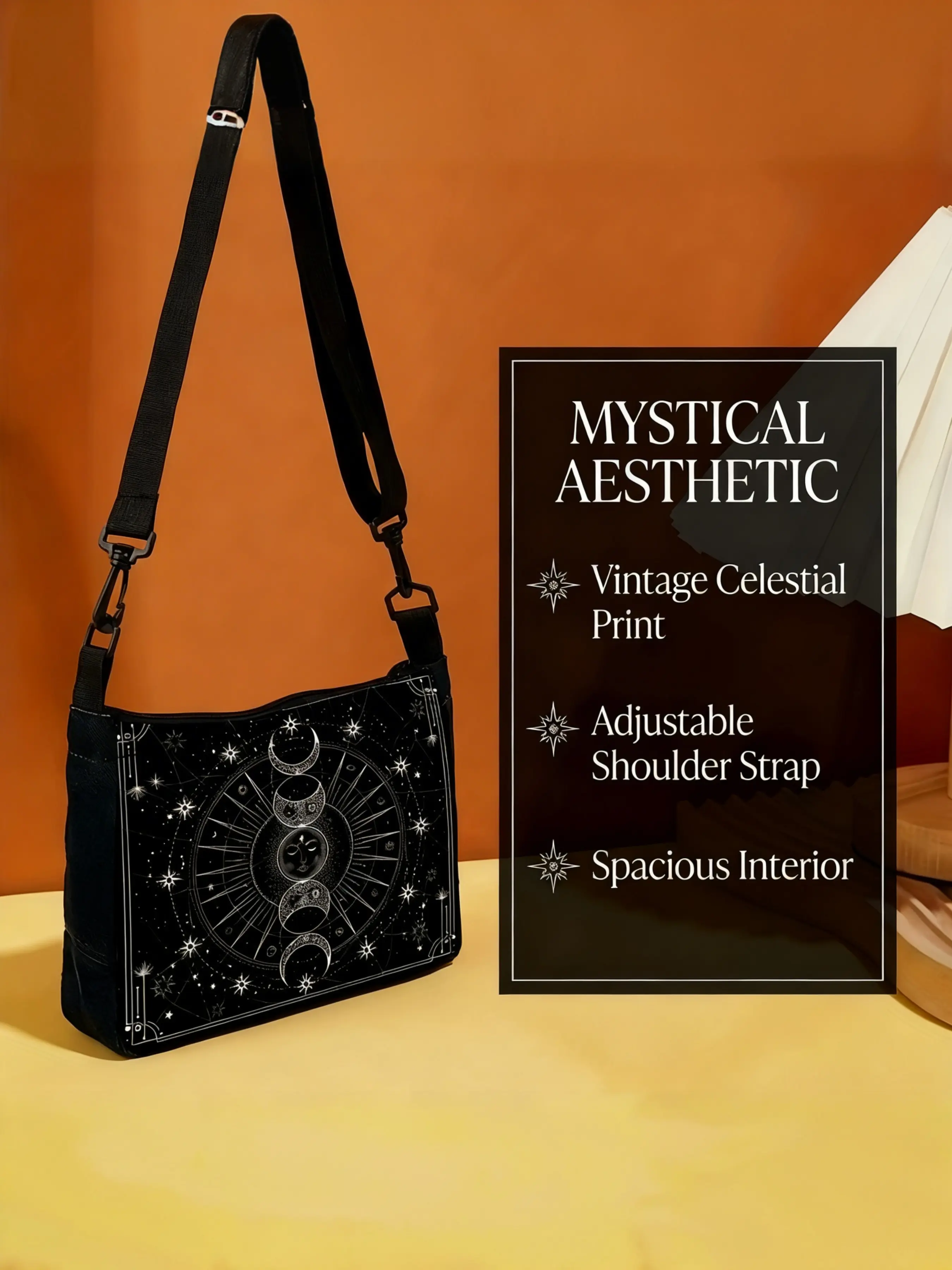 Star and Moon Print Shoulder Bag Celestial Tarot Card Lovers Casual Crossbody Bag Fashion Holiday Gift Rectangular Bag Handbag Shoulder Bag Half Moon Purse Casual Bags