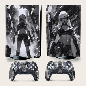2D Anime Design Cosplay Cool Cyberpunk Girl Pattern Game Console Skin Sticker, 4 Counts/set Anti-scratch Protective Sticker, Game Console Protector for PS5 Optical Drive Version