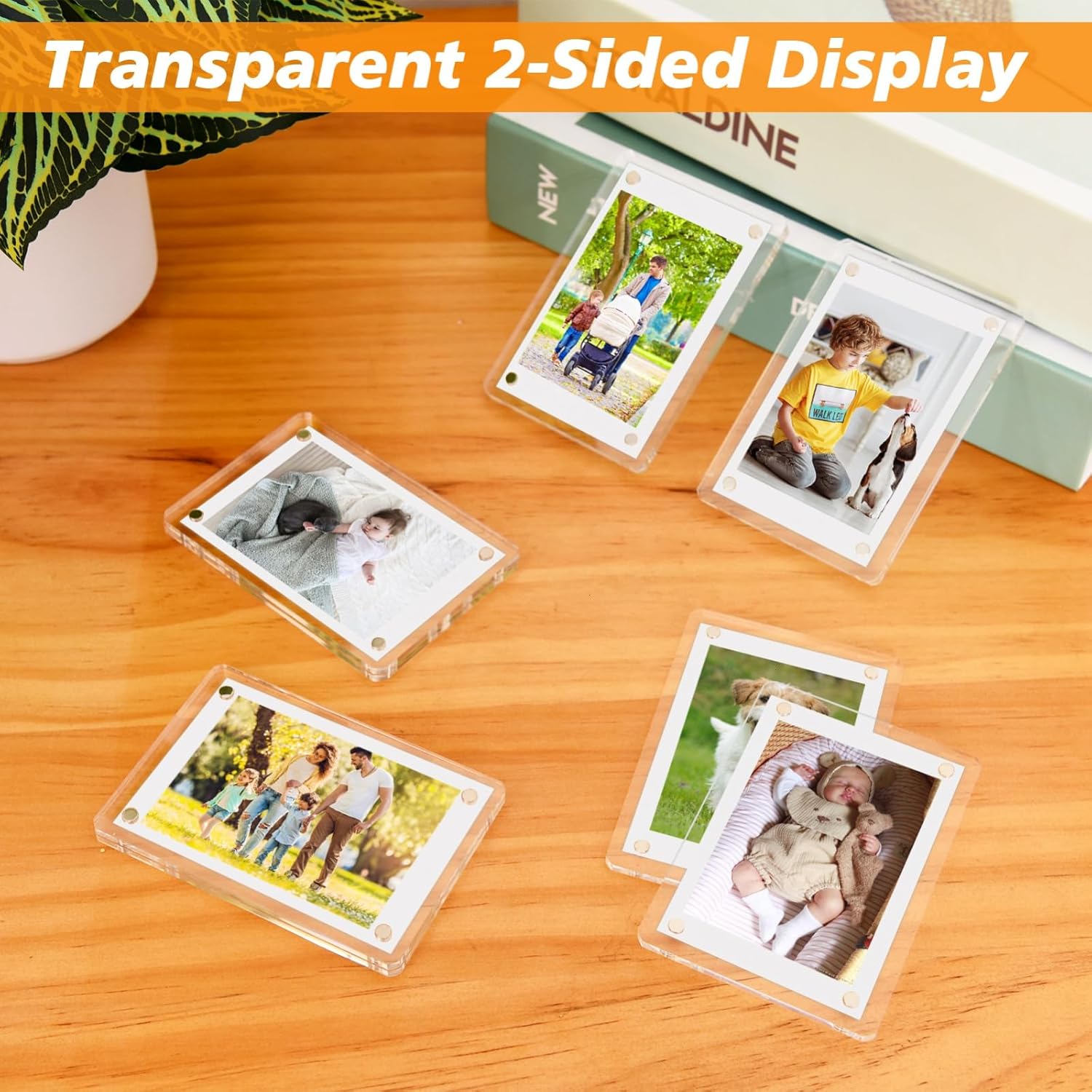Acrylic mini photo frame suitable for photos - 6 pieces in pack - Magnetic fridge mini frame - For Instax photo display - Double-sided transparent - 2.36 x 3.67 inches