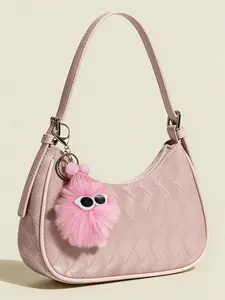 New Outings in Spring and Summer Travel Fashion Female's Cute Handbag Lightweight Pink Crescent Armpit Shoulder Bag Quilted Mini Handbag Fashion Casual Ladies Purse Cute Charm for Daily Outdoor Use,Gifts