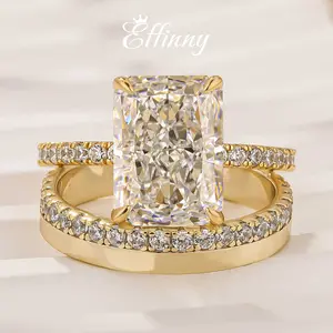 Effinny Jewelry 4.5ct Radiant Cut 2PC Wedding Ring Set, 925 Sterling Silver Promise Ring with Wide Wedding Band, 5A Cubic Zirconia Women's Ring for Wedding, Party, Travel