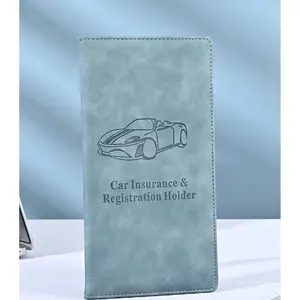 Leather Car Insurance and Registration Folder Wallet, Car Documents, Minimalist Design Document Organizer with Transparent Pocket for Ids and Important Papers, Multi-Card Auto Document Holder, Slim Suede Leather Vehicle Storage Essential