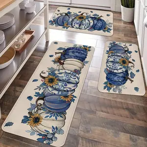 2/3pcs Autumn Thanksgiving Watercolor Pumpkin Kitchen Floor Mat Carpet, Retro Pumpkin Flannel Soft Floor Mat, Kitchen Anti Drop and Anti Slip Floor Mat, Thanksgiving Party Kitchen, Dining Room, Living Room, Entrance Door, Home Decorative Rug