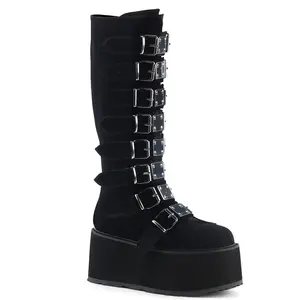 Demonia Damned-318 Black Velvet Knee-high Boots