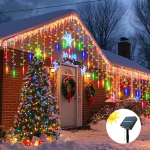 Solar Powered Christmas Lights String, 96 LED Icicle Design, Perfect for Wedding, Holiday Decorations, Outdoor Use, LED Star Light, Solar Firefly String