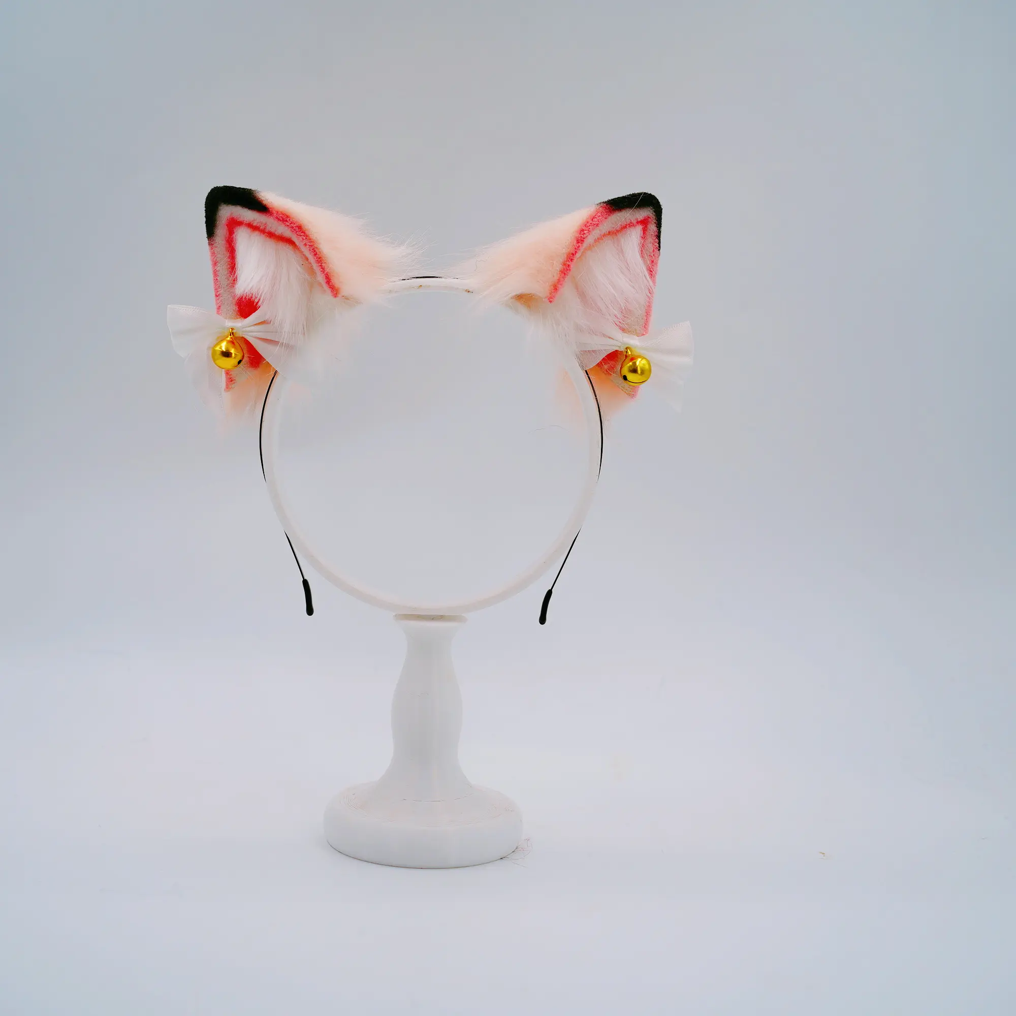 pink furry cat ears, halloween party accessory, fake fur headband, gift for girl, cosplay gear